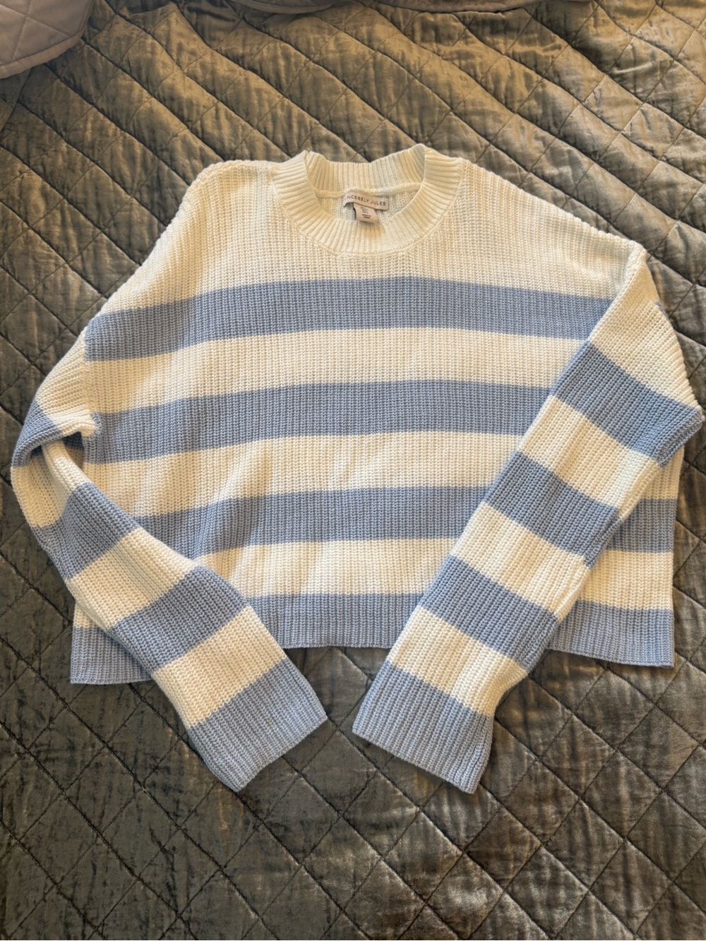 Sincerely Jules Blue and Cream Striped Crewneck Sweater